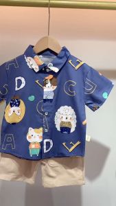 Kartun Polo Kemeja Setelan Anak Laki-Laki Casual Imut Bayi Lengan Pendek Pakaian Sets Katun Import
