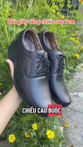 Giày tây nam công sở tăng chiều cao 7cm giày đi bền em chân đế chống trơn trượt màu đen bảo hành keo trọn đời