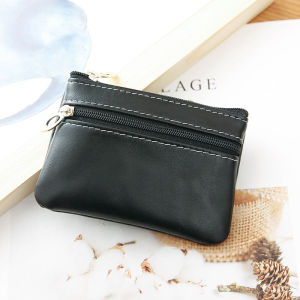 กระเป๋าใส่เหรียญหนังวัวบางเฉียบแบบมีซิปสองทาง กระเป๋าใส่บัตรหนังแท้สไตล์ย้อนยุคสำหรับผู้ชายและผู้หญิง กระเป๋าใส่เหรียญแบบแข็ง