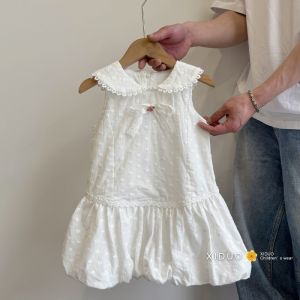 French Style Girls Vest Skirt Sweet Cute Butterfly Knot Doll Collar Flower Bud Summer Dress Childrens Clothing Baby Outfits