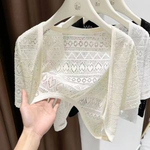 New Summer Short Lace Open Cardigan Womens Outerwear Sun Protection Skirt Matching Coat Standard Fit Printed Design No Button