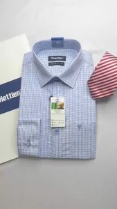 Áo sơ mi dài tay Việt Tiến xanh chấm họa tiết 1R6775 - Regularfit vạt bầu