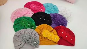 Baby Headband Hat Newborn Flower Pearl Hat Cute Warm Fashion Baby Hairband Elastic Cotton Soft Comfortable