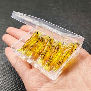 5/10Pcs Realistic Yellow Shrimp Baits with Hooks Artificial Soft Baits for Sea Bass and Trout Outdoor Fishing Accessories