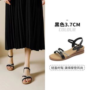 รองเท้าแตะส้นแบนสำหรับผู้หญิง สวมใส่สบาย แฟชั่นฤดูร้อน รองเท้าแตะส้นแบนสีดำ รองเท้าสำหรับคุณแม่ รองเท้าแตะแบบสวมสบาย