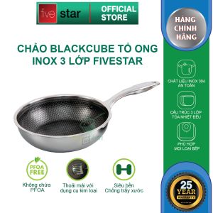 Chảo sâu lòng tổ ong Blackcube FIVESTAR Plush 16cm / 20cm / 22cm / 24cm / 26cm / 28cm 3 lớp đáy liền inox 304 siêu bền cào không xước