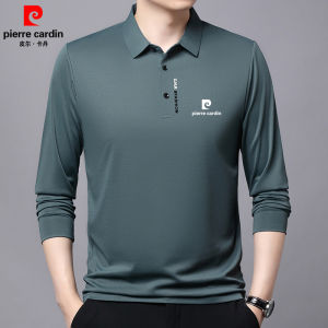 Pierre Cardin Mens Long Sleeve Silk Polo Shirt Casual Loose Fit Spring Autumn New Style Printed Wear-resistant Quick-drying Breathable