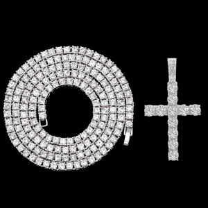 Hip Hop Cross Pendant Necklace Strap 4mm Zircon Tennis Chain Iced Out Sparkling Necklace Men Women Punk Jewelry Fashion Gift
