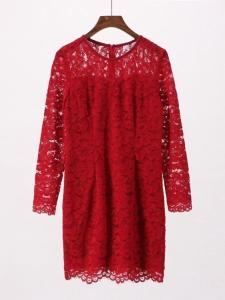 Váy Ren Dài Tay Ôm Vừa Vặn Mùa Thu Mới 2K023 Váy Dài Cổ Tròn Không Tay Quần Áo Công Sở Thường Ngày Cho Nữ