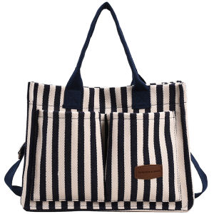 2024 New Commuter Large Capacity Womens Bag Striped Canvas Tote Shoulder Crossbody Handbag Single Shoulder Storage Bag