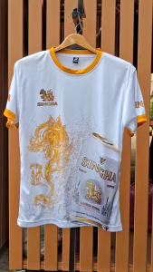 เสื้อลาย Singha แขนสั้น เสื้อเนื้อผ้ากีฬา ผ้ากีฬาไมโครซัพลาย มีไซส์ M-2XL ชายและหญิง ผลิตโรงงานไทย