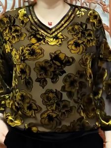 Áo Sơ Mi Cổ Chữ V Thời Trang Mùa Xuân 2024 Cho Phụ Nữ Trung Niên Và Cao Tuổi Có Họa Tiết Hoa Polyester Thường Ngày Rộng Rãi