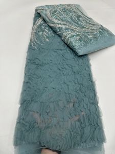 High-Quality African Sequined Beaded Lace Fabric 2026 Nigerian Embroidered 5 Yards Tulle Lace For Womens Party Dresse AT2952