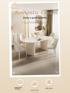 Modern Simple White Rockboard Solid Wood Dining Table Chair Set Cream Style Home Use Small Living Room Crystal Stone Table