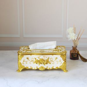 Hộp đựng giấy ăn phong cách hoàng gia mạ vàng. Hộp giấy ăn viền vàng sang trọng cho nhà hàng khách sạn