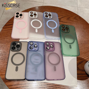 KISSCASE Luxury Clear Matte For Magsafe Wireless Charging Phone Cases For iPhone 14 Pro Max 14Plus 11 12 13 With Lens Films Camera Frame Protector Transparent Silicone Cover