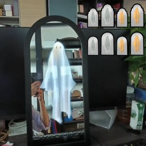 ฮาโลวีนกระจกผีไฟกลางคืนฮาโลวีนผีน่ากลัวผีตารางกระจก LED โฮโลแกรมผีกระจกตกแต่ง