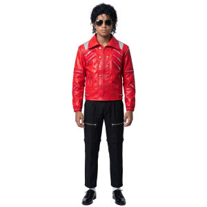 clu Kids Michael Jackson Red Leather Jacket Cosplay Costume MJ Tap Dance Halloween Stage Outfit ulc