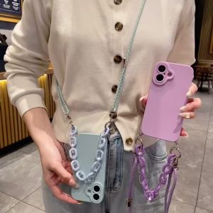 Bracelet Lanyard Case For iPhone 17 Pro Max 15 13 12 11 14 Plus 16 Pro Air Luxury TPU Crossbody Strap Chain Soft Phone Cover