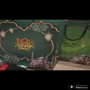 IVSHOP - Grosir 12pcs Paper Bag Lebaran Tebal 25x33x13cm Tas Hantaran Lebaran Motif Idul Fitri Lusinan Tas Bingkisan Muat Banyak