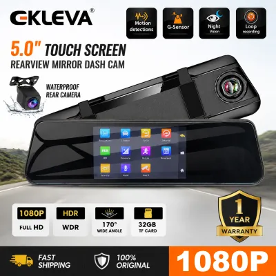 EKLEVA 5 Inch Touch Screen Car Rearview Mirror For Auto Recorder 1080P FHD Car DVR Mirror Dash Camera Dual Lens Night Vision