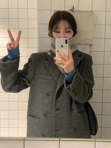 Gray Woolen Coat Shoulder Length Mid-Length Thickened Hepburn Style Womens Autumn Winter Fashion High-End Feel New Arrival