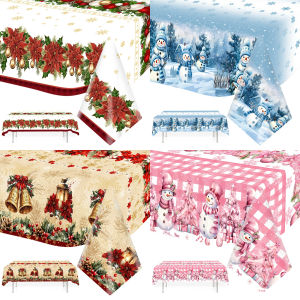 Merry Christmas Tablecloth Disposable Plastic Table Cover for Home 2025 Winter Holiday Kitchen Dinning Table Decor Navidad Gifts