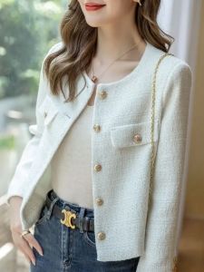 2025 Wool Tweed Coat Fashion High-end Gold Button Short Slim Temperament Spring and Autumn Korean Coats Women Jacket