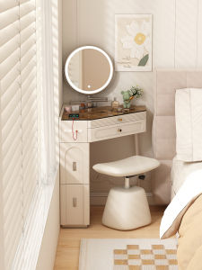 Nordic Luxury Modern Simple Bedroom Corner Table Makeup Desk Metal Frame Abstract Pattern No Door with Drawer And Mirror