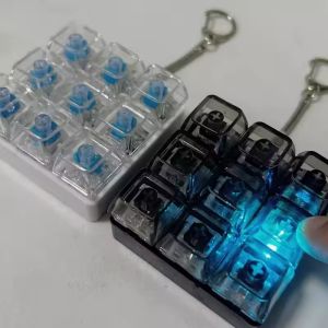 New LED Decompression Keyboard Keychain for Men Women Kids Transparent 4/9 Keys Stress Relief DIY Button Keycap Keyrings Pendant
