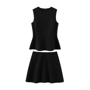 Karrar betsey | ชุดเดรสแขนกุดสีดำเอวสูงสไตล์เกาหลีสำหรับผู้หญิงในช่วงฤดูร้อน ชุดกระโปรงสั้นทรงเอ ชุดสองชิ้น ความยาวปกติ