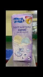 [BUNDLE DEAL] Wetty Baby Soft Airthru Baby Diapers Tape S56/M50/L46/XL40(1 bag) Ultra light  12H Dryness