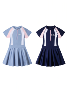 LJMOFA Girls One Piece Swimsuit Dress Style Quick Dry Breathable Swimwear for Kids Girl 6-15 Yrs