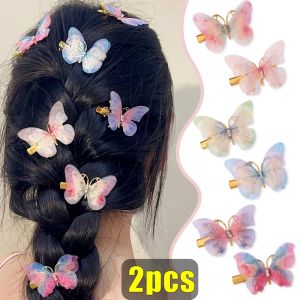 2pcs New Colorful Butterfly Hair Clips Bridal Hair Accessories Wedding Photography Women Girls Super Fairy Bangs Side Clip