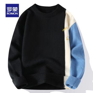 ROMON | Lormen Mens Knitted Sweater Thickened Winter Fashion City Style Round Neck Long Sleeve Casual Wear Suitable For Youth New Year