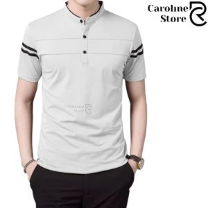 Kaos Polo Kerah Shanghai Pria Lengan Pendek Bergaris - Kaos Kerah Shanghai Pria Basic Santai