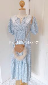 PATTERN.P D032 : Pastel Embroidered Dress ชุดเดรสยาวลายดอกไม้สีขาว ดีเทลสวยตรงคอปกเป็นงานลูกไม้ฉลุ แขนตุ๊กตา #D032