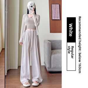 miiow | High Waist Draped Ice Silk Wide Leg Pants Women Summer Thin New Style Cat Person Linen Stripe Pants Loose Fit Straight Leg Trousers