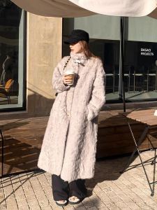 Winter New Stand Collar Bow Tie Eco Friendly Lamb Velvet Fur Coat Medium Length Integrated Leather Fur Jacket Women