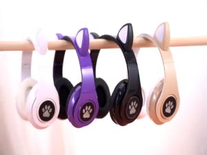 Headset Headphone bluetooth gaming kucing bass LED Light with Mic HiFi Stereo Headset Bluetooth