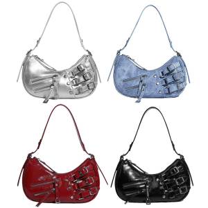 Women Retro Shoulder Bag Zipper Y2k Handbag Purse Strap Adjustable Leather Tote Bag Satchel Hobo Bag Daily Dating Purse