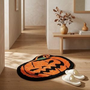 VIKAMA Fall Pumpkin Shaped Doormat Non Slip Water Absorb Rug Halloween Farmhouse Porch Entry Home Decor