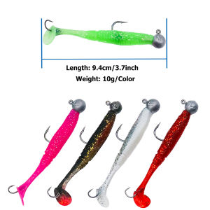 FishTrip 3.5g-10g Soft Lure with Jig Head Kit 5pcs Set Screw-tail Soft Lure Jighead for Bass Fishing Spiral Soft Plastic Lure