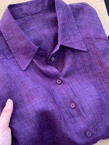 เสื้อเชิ้ตผู้หญิงผ้าลินินหลวมๆ สีม่วง ทรงหลวมๆ สไตล์ฤดูร้อน ป้องกันแสงแดด เสื้อคอโปโลแขนยาว สีพื้น ปกติ