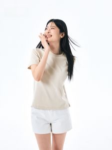 SPAO Pure Color Casual Short Sleeve T-Shirt Womens Easy Match Summer New Arrival Cotton Polyester Blend round Neck Regular Fit