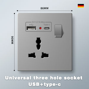 UK Standard Quick Charge USB 13A and Type C Outlet Grey