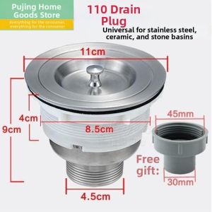 Stainless Steel Basin Strainer Single and Double Sink 110mm