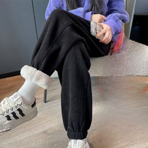 YAMIANNV | Thickened Fleece Lined Corduroy Sports Pants Women High Waist Trousers Autumn Winter Casual Pants Cuffing Velvet Leisure Trousers