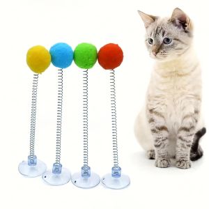 Interactive Cat Toy Set - Plush Ball Metal Spring Stick and Suction Cup Base |   Durable Design Stimulates Hunting Instincts Multi-Color Realistic Hunting Toys Fun Indoor Entertainment for Cats.