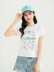 SANFU | Cute Graffiti Pattern Short Sleeve T-shirt Round Neck Casual Thin
